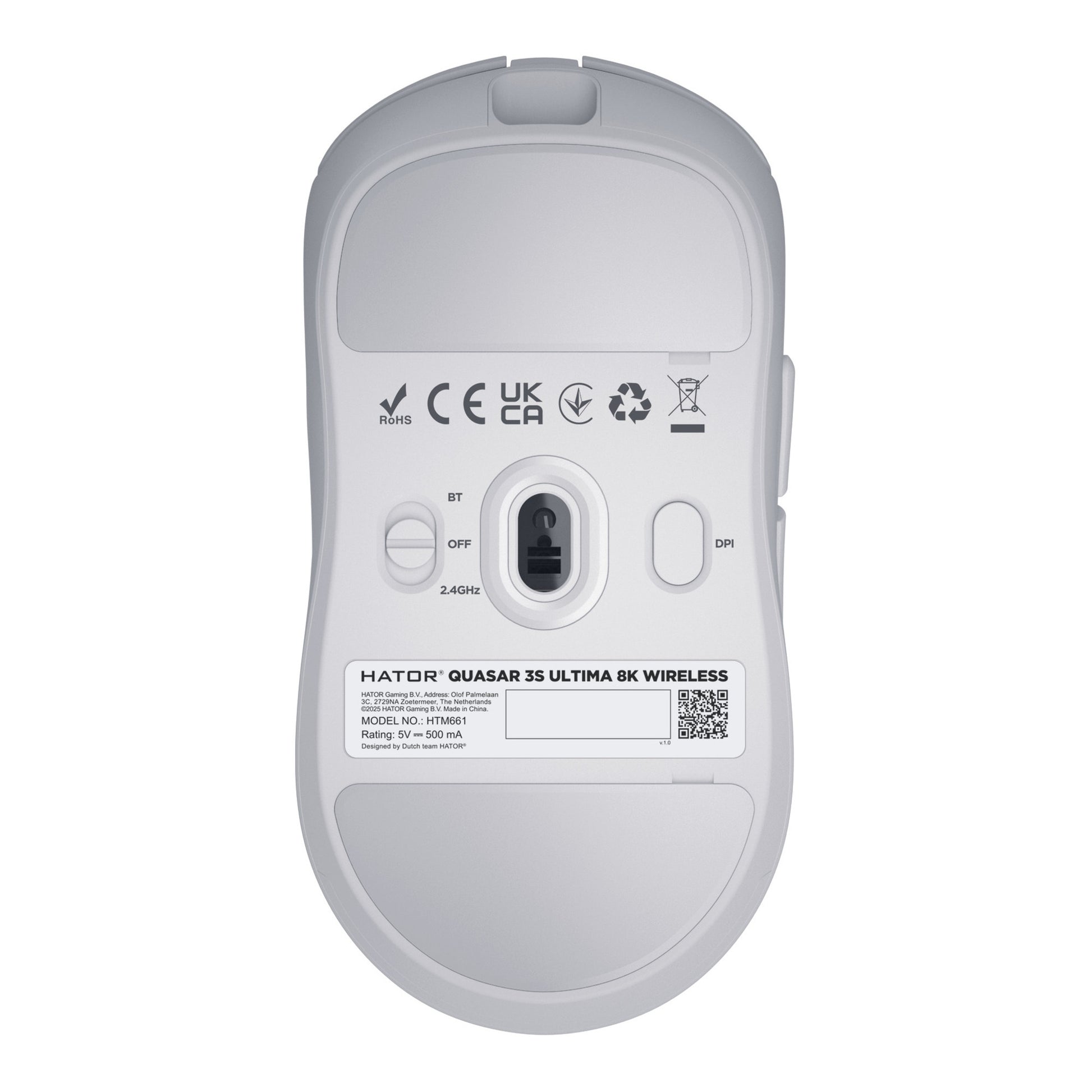 Hator Quasar 3S Ultima 8K Souris de jeu sans fil (Blanc, 30 000 DPI, Bluetooth USB 2,4 GHz)