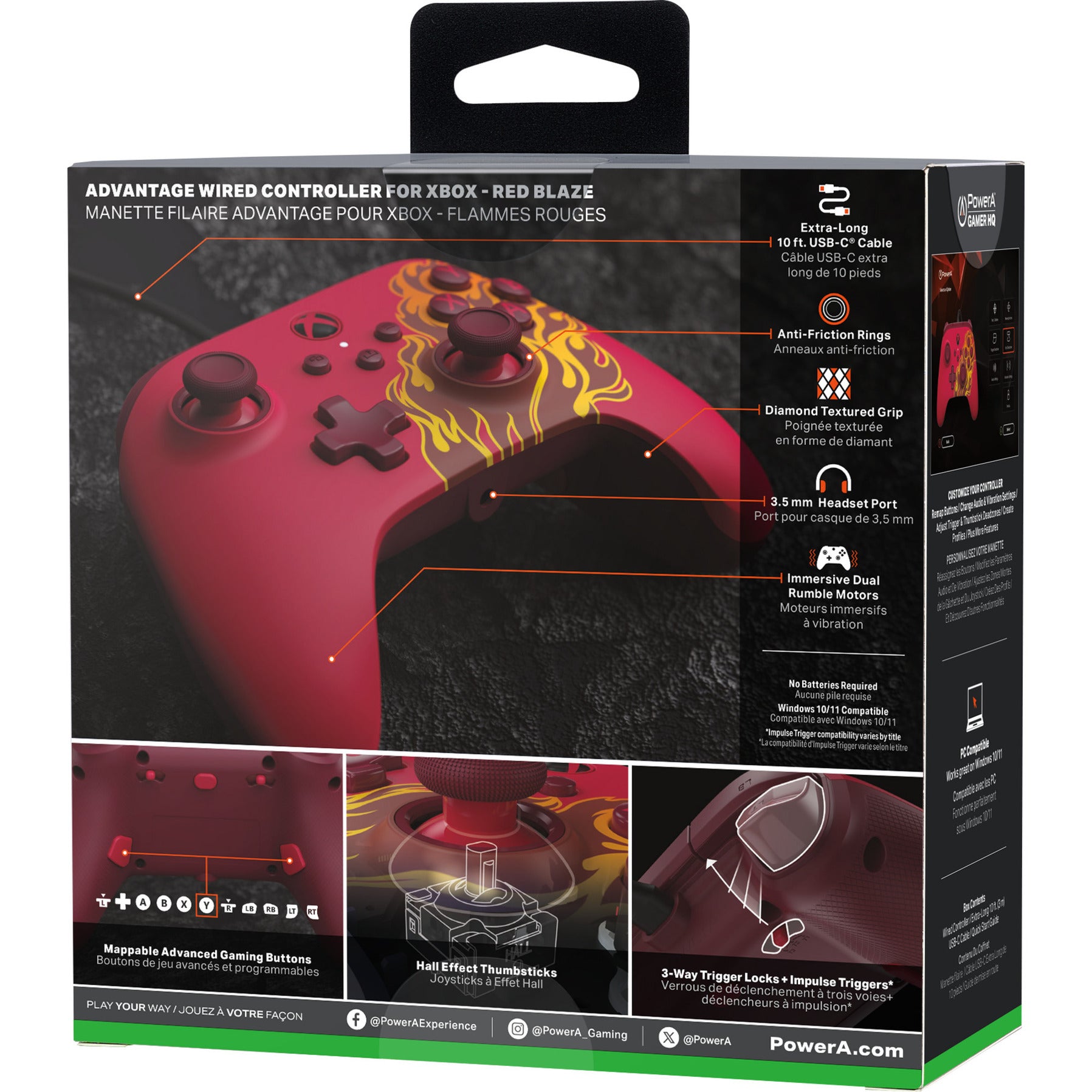 Manette Powera Advantage avec câble pour Xbox Series X|s - Red Fire (rouge, Xbox Series X|s, Xbox One, PC)