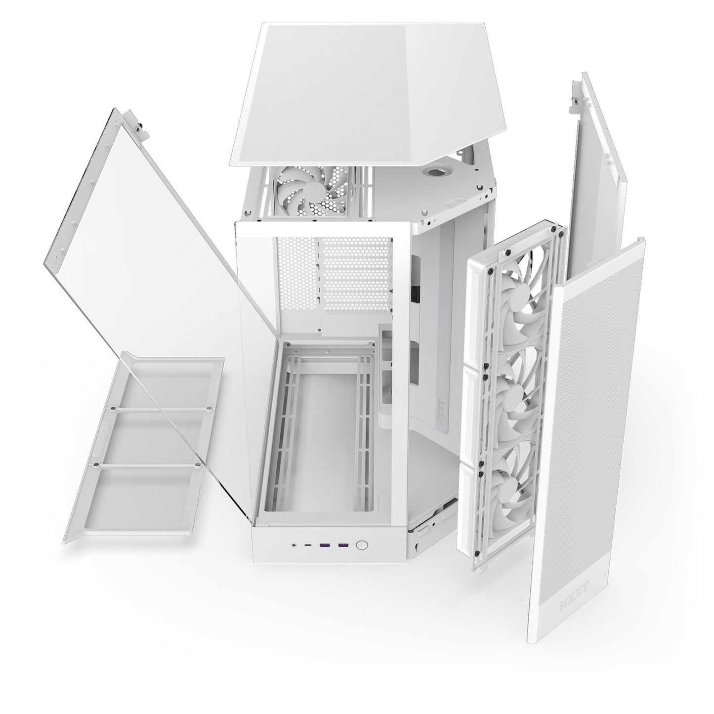 Boîtier tour midi Nzxt h9 flow (blanc (mat) | 2x USB-A | 1x USB-C | verre trempé)
