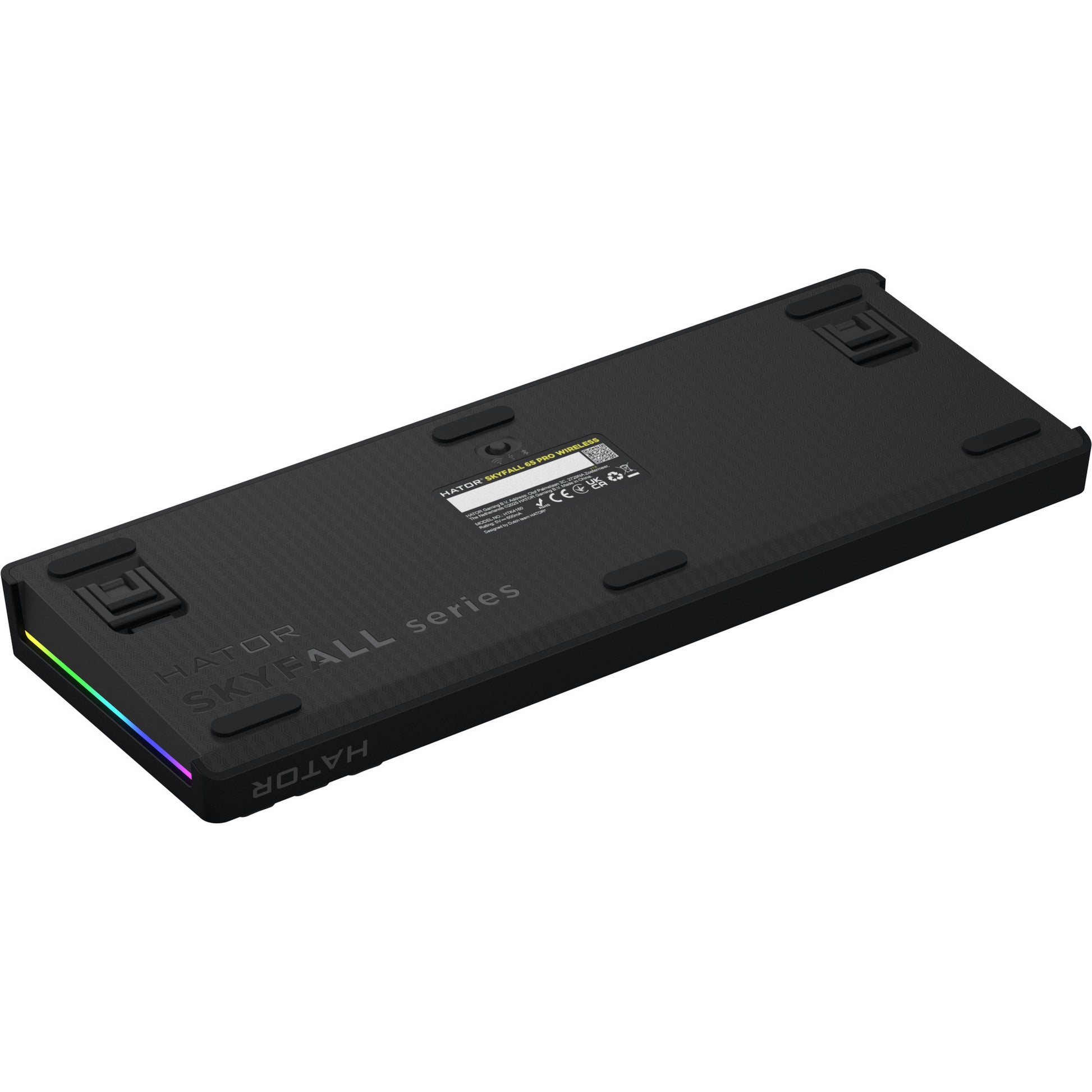 Hator skyfall pro sans fil, clavier de jeu (noir, disposition américaine, hator aurum vanille silencieux, 65%, RVB, pbt double-shot, échange à chaud, bluetooth usb-c 2,4 GHz)