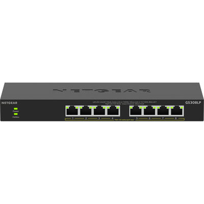 Netgear commutateur Gigabit Ethernet non géré Poe+ Essentials à 8 ports (gs308lp) (noir, PoE 60 watts)