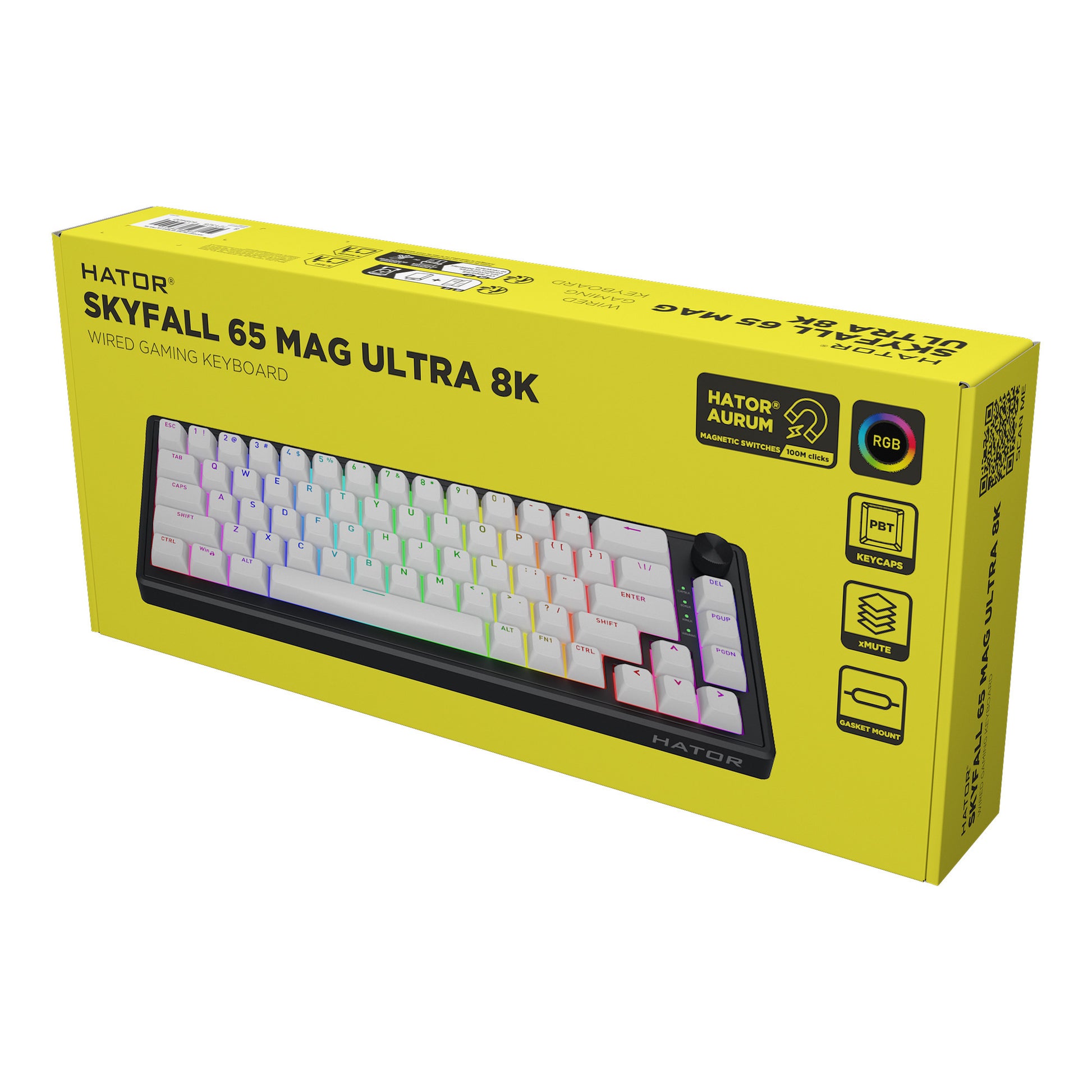 Hator skyfall mag ultra 8k, clavier de jeu (noir, disposition américaine, hator aurum ice, 65%, rgb, double-shot pbt, hot-swap)