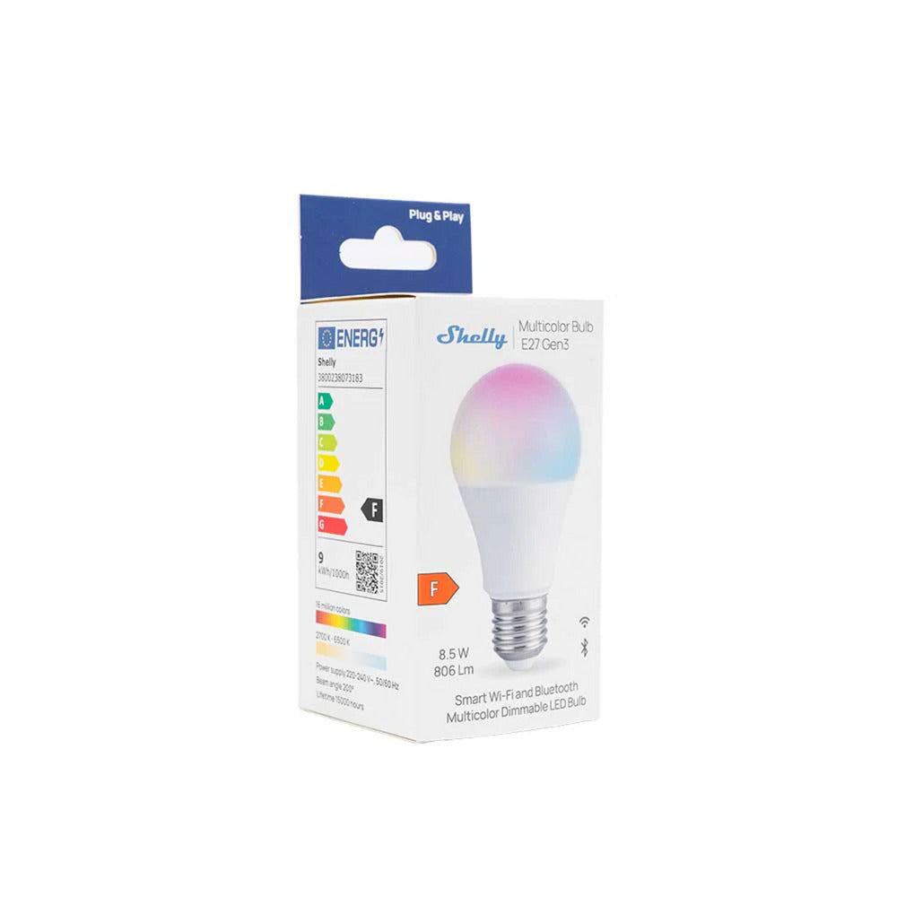Ampoule multicolore Shelly e27 gen3 lampe LED (blanc, 2700-6500k, WiFi, Bluetooth, dimmable)
