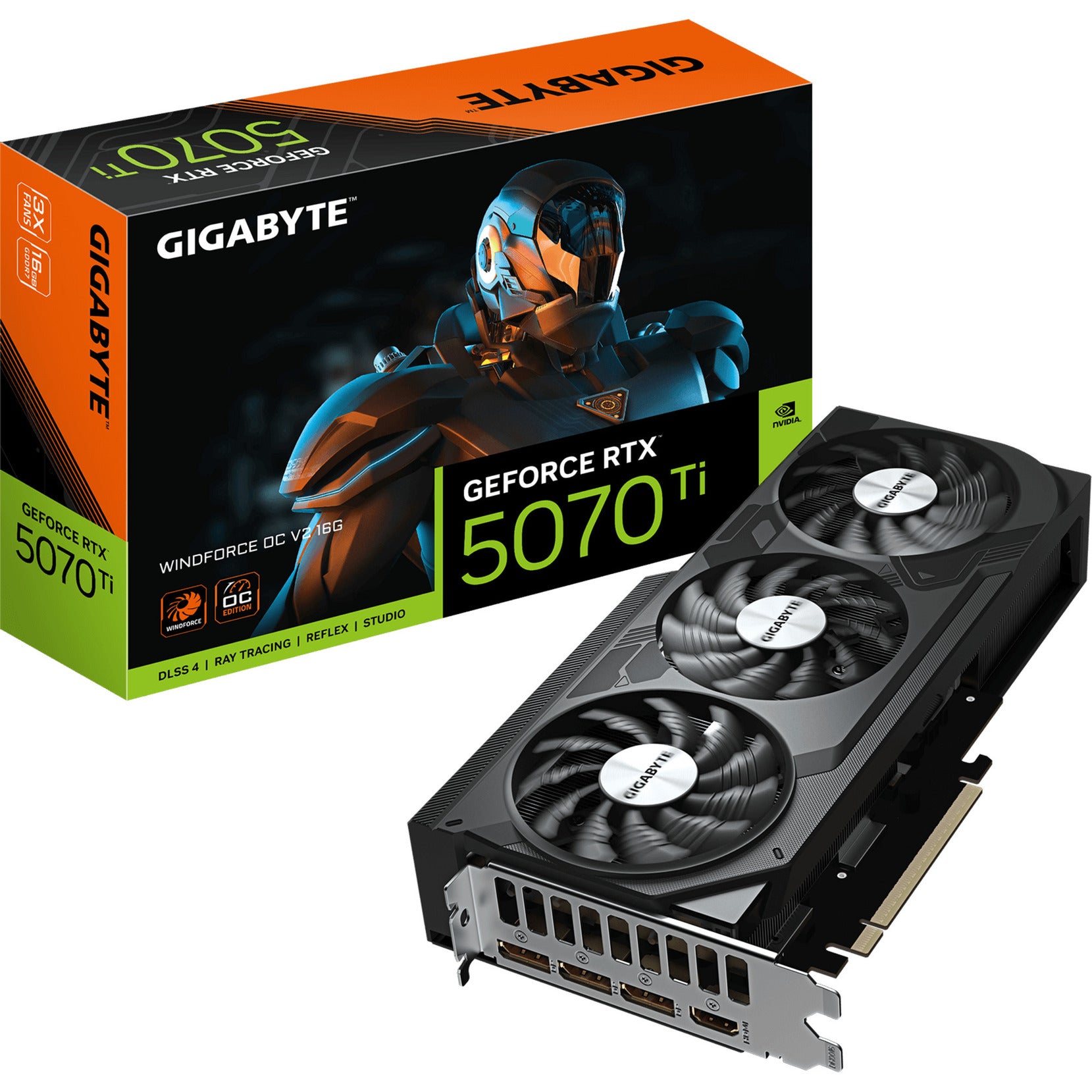 Carte graphique Gigabyte Geforce RTX 5070 Ti Windforce OC V2 16G (DLSS 4, 3x Display Port, 1x HDMI 2.1)