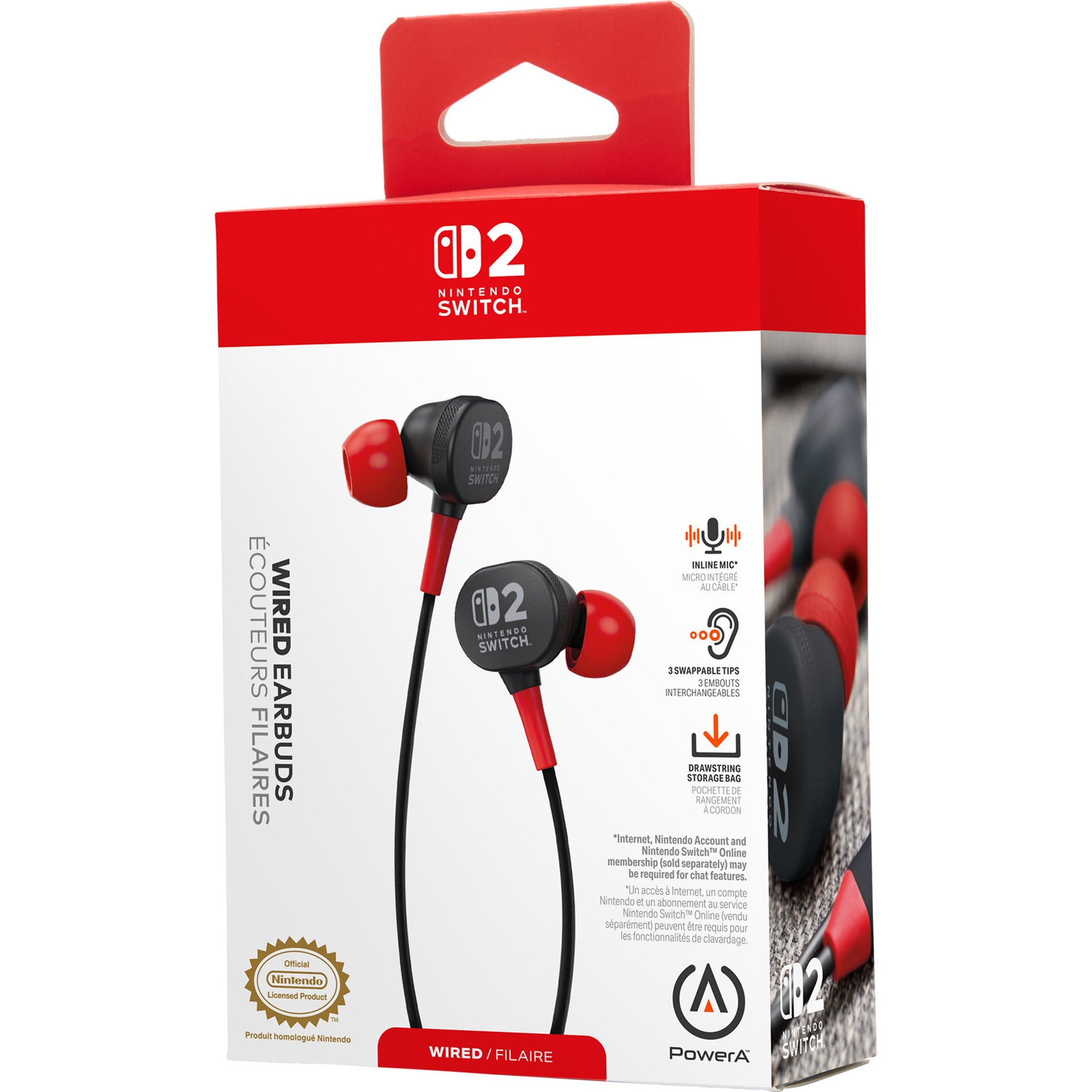 Écouteurs filaires Powera pour intra-auriculaires Nintendo Switch 2 (noir rouge, Nintendo Switch 2, Nintendo Switch, Nintendo Switch - modèle OLED, Nintendo Switch Lite)