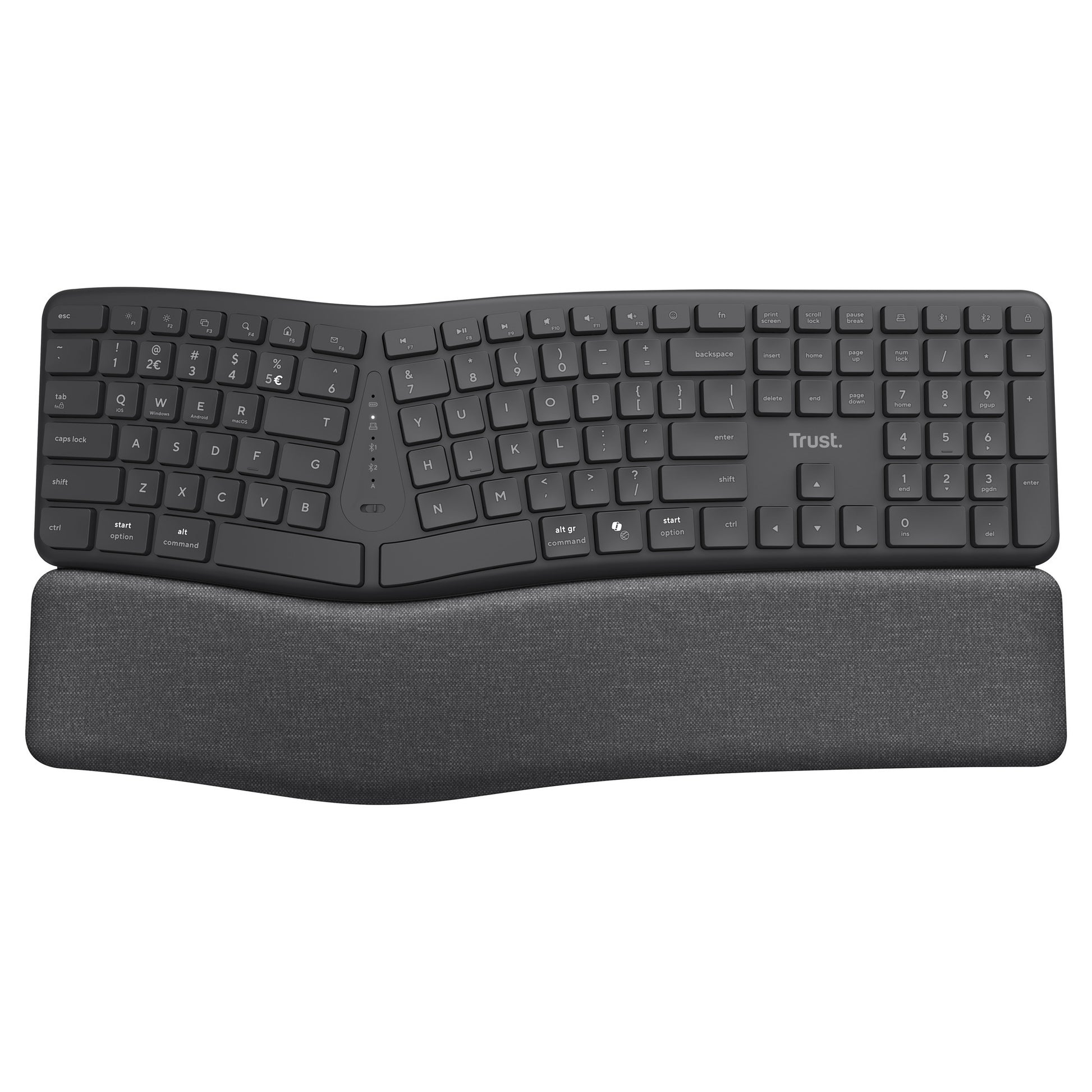 Clavier ergonomique sans fil Trust Keyra (noir, disposition US, Bluetooth 2.4G USB)
