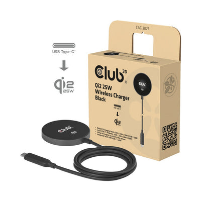 Chargeur sans fil Club 3D CAC-3027 Qi2 25 W (noir, certifié Qi, compatible MagSafe, coussinet magnétique)