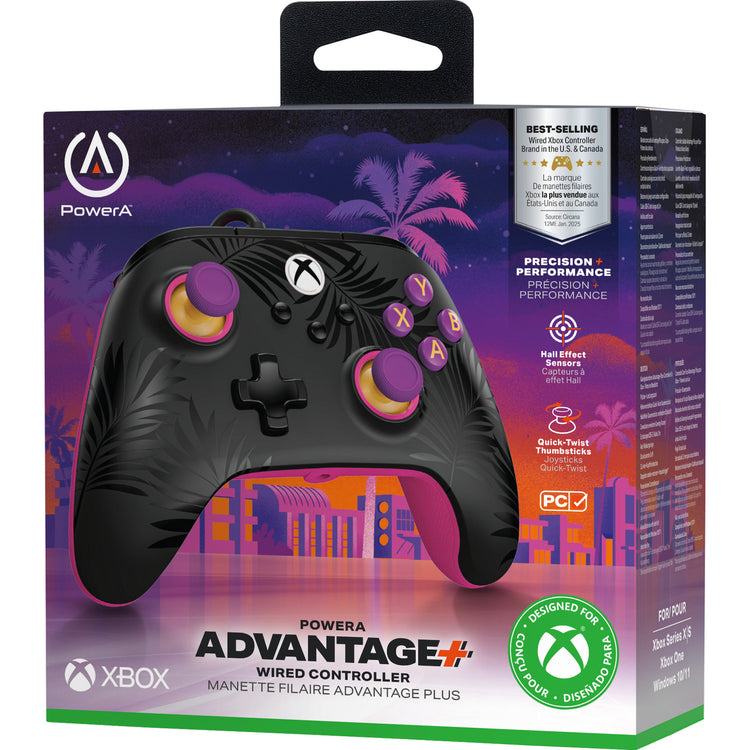 Powera Advantage Plus Manette filaire pour Xbox Series X|s – Palmiers au clair de lune (rose, Xbox Series X|s, Xbox One, PC)