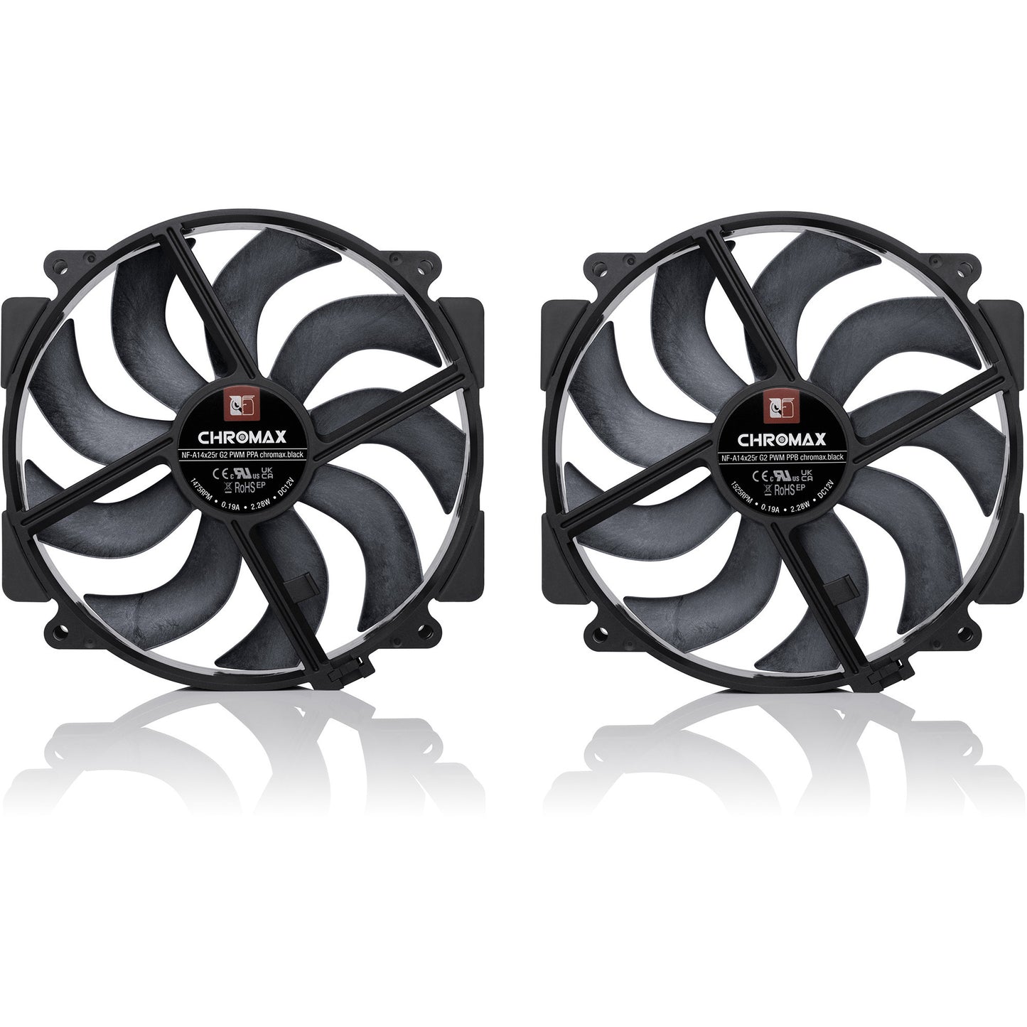 Noctua nf-a14x25r g2 pwm sx2-pp chromax.black ventilateurs de boîtier (noir, 2 pièces, 140 x 140 x 25 mm)