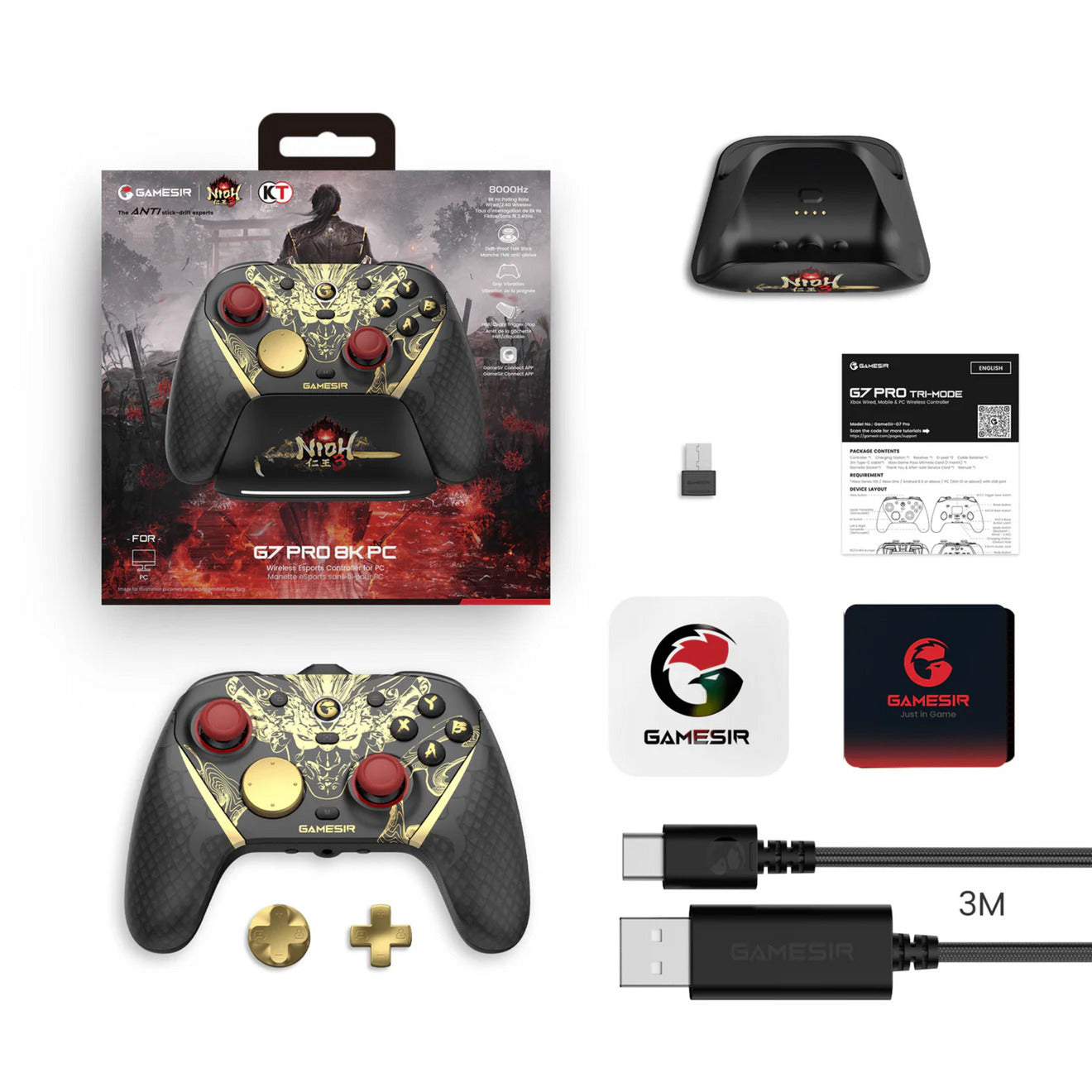 Gamesir g7 pro 8k pc - manette de jeu édition nioh 3 (or noir)