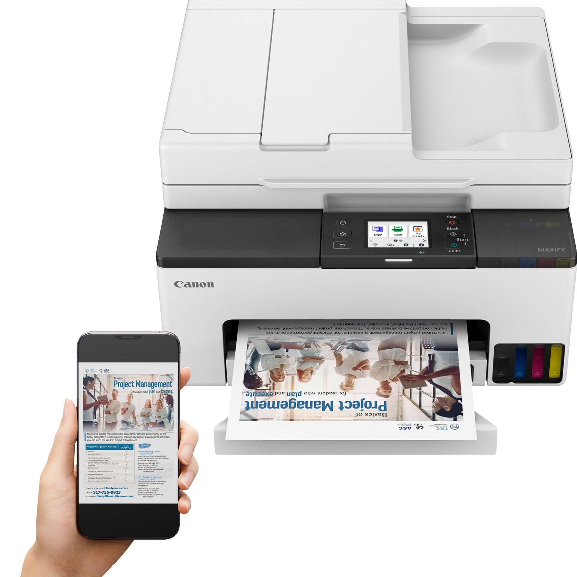 Imprimante à jet d'encre couleur Canon maxify gx2051 avec imprimante à jet d'encre tout-en-un rechargeable à méga réservoir avec fonction de télécopie (blanc, impression, copie, numérisation, télécopie, Wi-Fi)