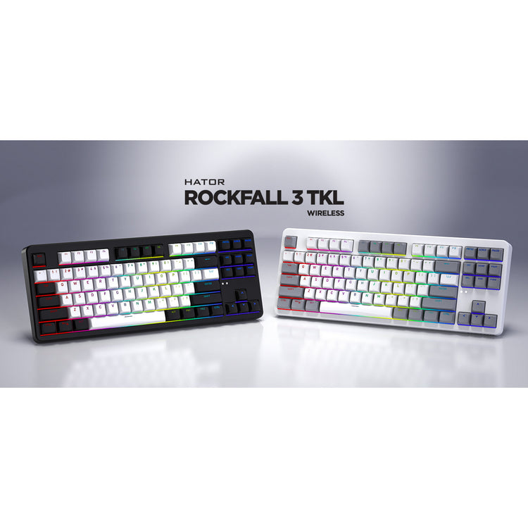 Hator rockfall 3 tkl sans fil, clavier de jeu (blanc, disposition américaine, hator aurum orange, RVB, touches PBT, hotswap, Bluetooth USB-C 2,4 GHz)