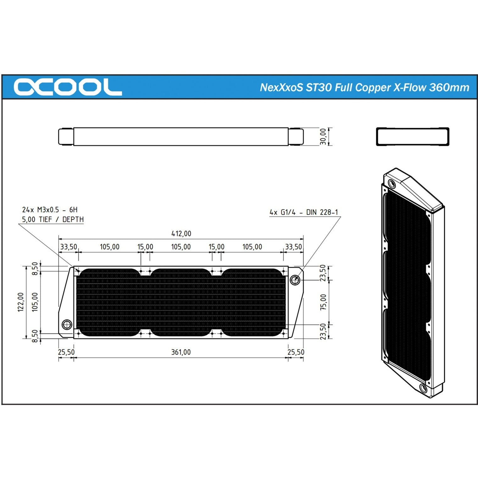 Radiateur Alphacool nexxxos st30 x-flow 360mm (noir)