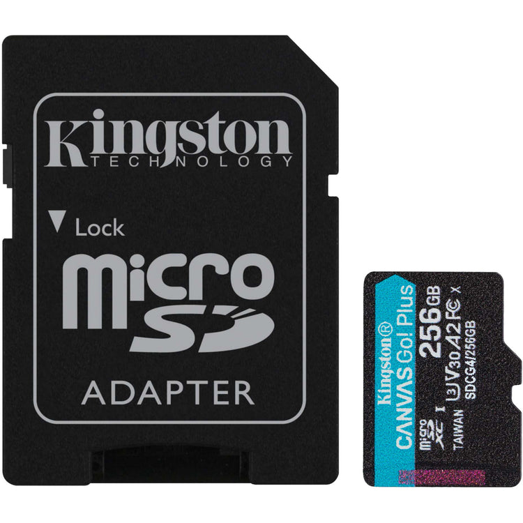 Toile Kingston, c'est parti ! plus carte mémoire microSDXC 256 Go (noire, avec adaptateur, classe 10, UHS-I U3, V30, A2)