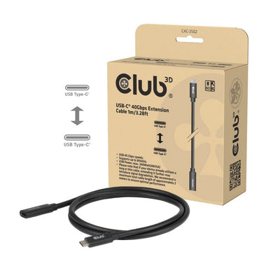 Câble d'extension Club 3D USB-C 40 Gbps (noir, 1 mètre, 8k 60hz, PD 240 watts)