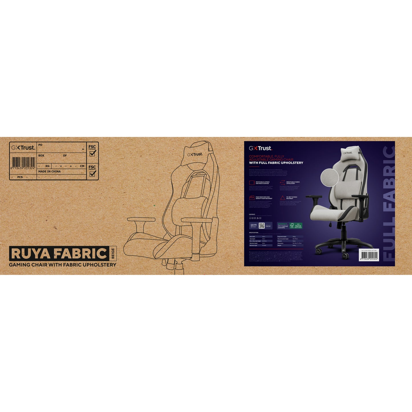 Trust gxt 723b ruya chaise de jeu en tissu confortable