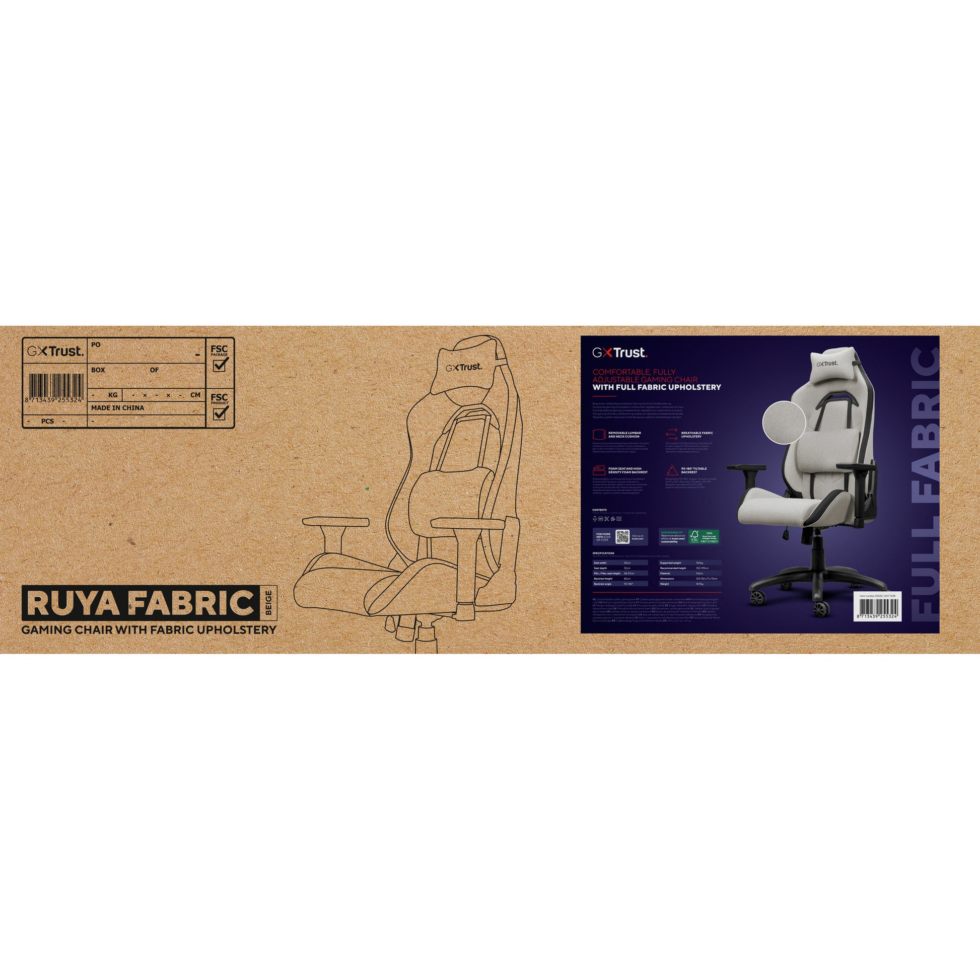 Trust gxt 723b ruya chaise de jeu en tissu confortable