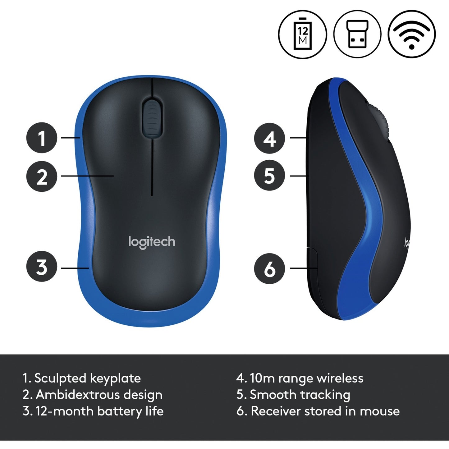 Souris sans fil Logitech m185 (bleue, vente au détail)