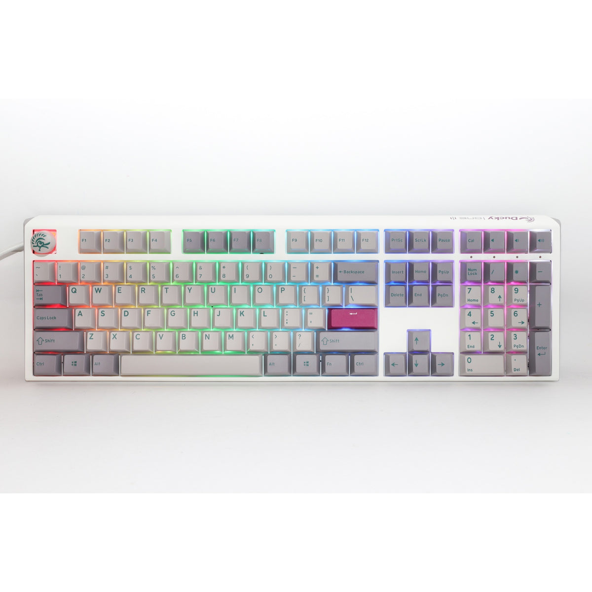 Ducky one 3 mist gray, clavier (gris clair, disposition américaine, rouge cerise mx, led rgb, pbt double-shot, remplaçable à chaud, mécanique charlatan)
