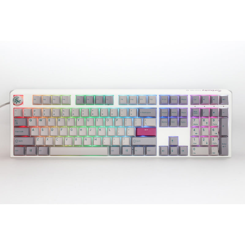 Ducky one 3 mist gray, clavier (gris clair, disposition américaine, rouge cerise mx, led rgb, pbt double-shot, remplaçable à chaud, mécanique charlatan)