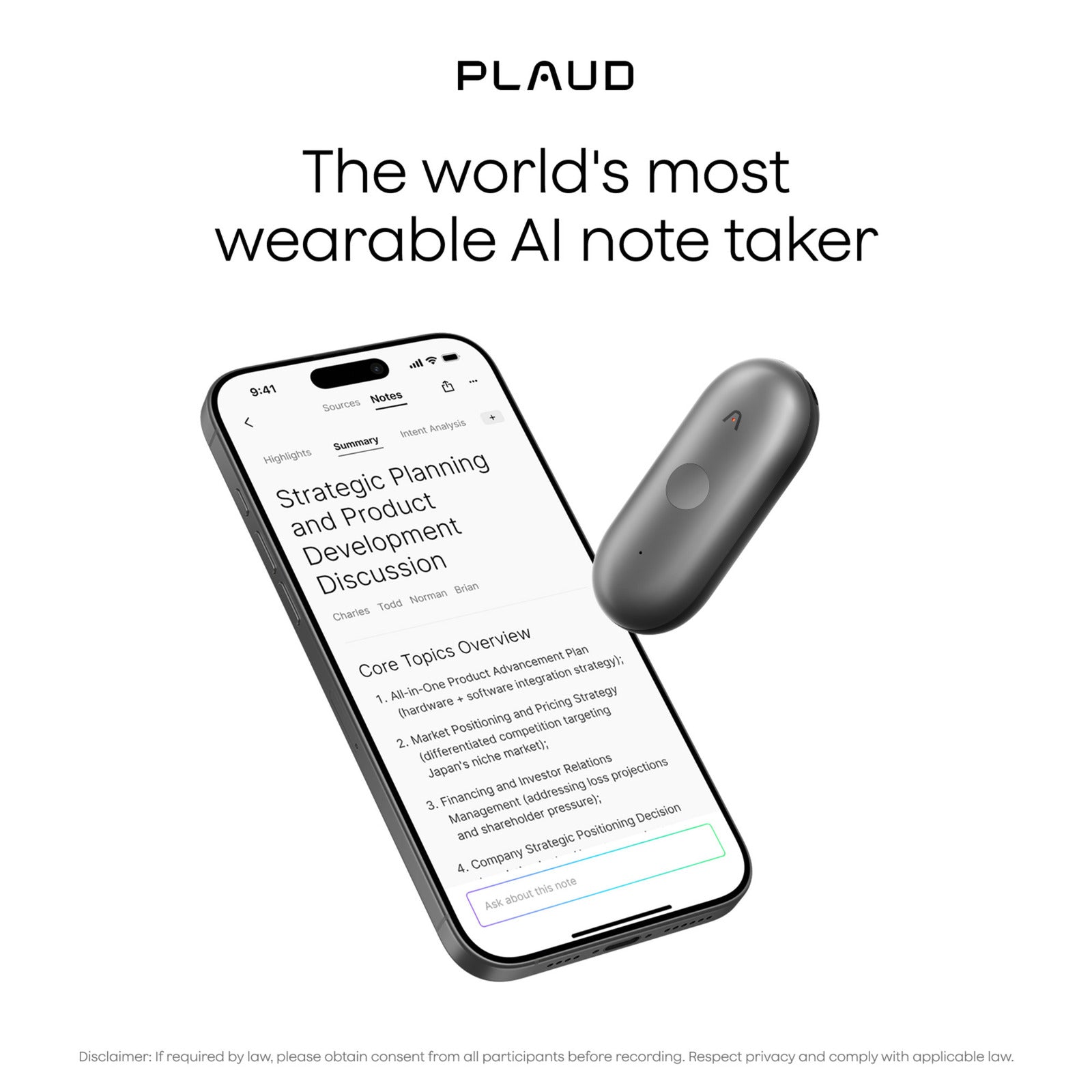 Machine à dicter Plaud notepin s (noir, 64 go, Bluetooth 5.2 BLE (Bluetooth low energy) Wi-Fi)