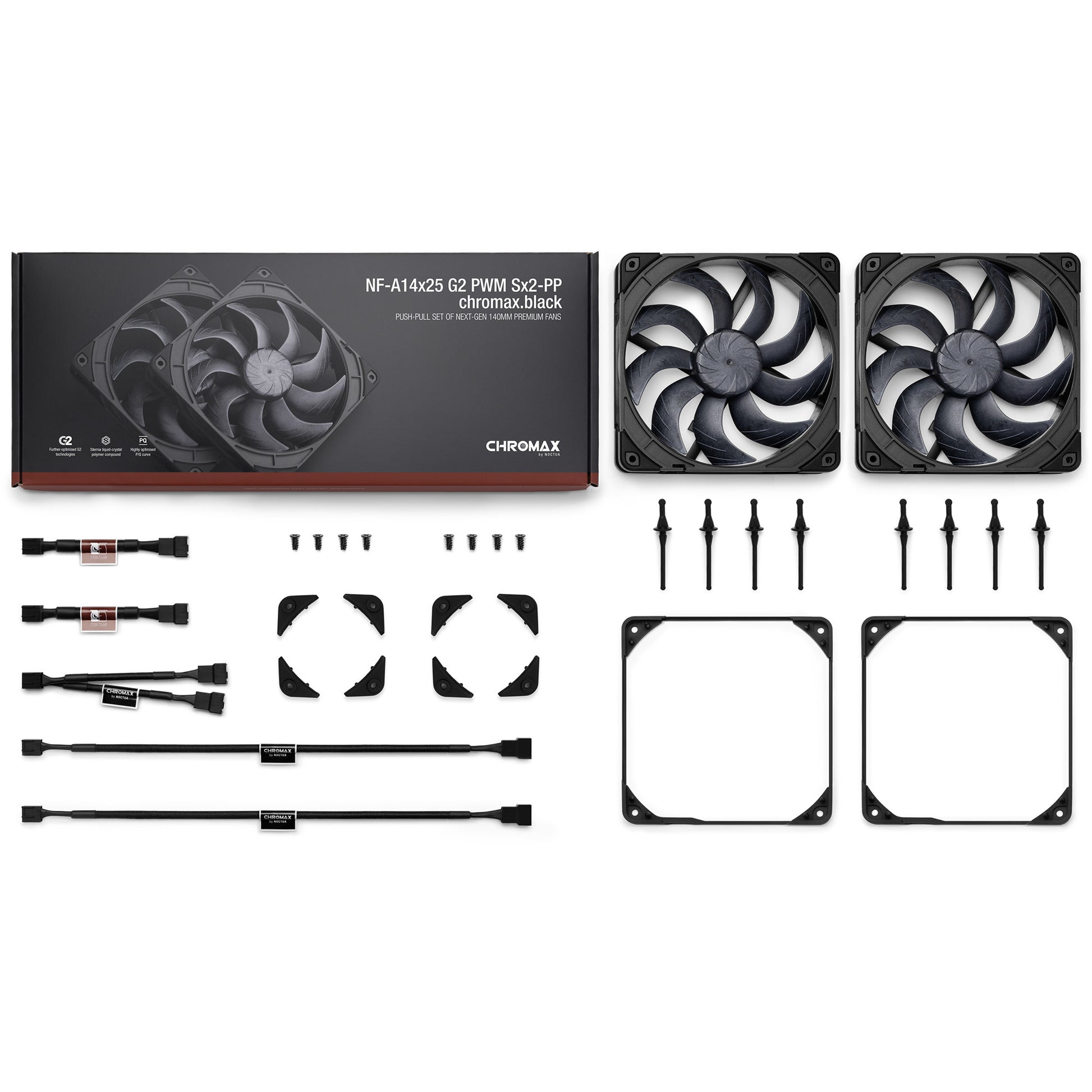 Noctua nf-a14x25 g2 pwm sx2-pp chromax.black ventilateurs de boîtier (noir, 2 pièces, 140 x 140 x 25 mm)