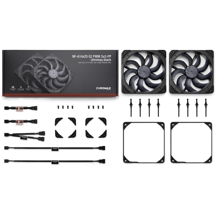 Noctua nf-a14x25 g2 pwm sx2-pp chromax.black ventilateurs de boîtier (noir, 2 pièces, 140 x 140 x 25 mm)