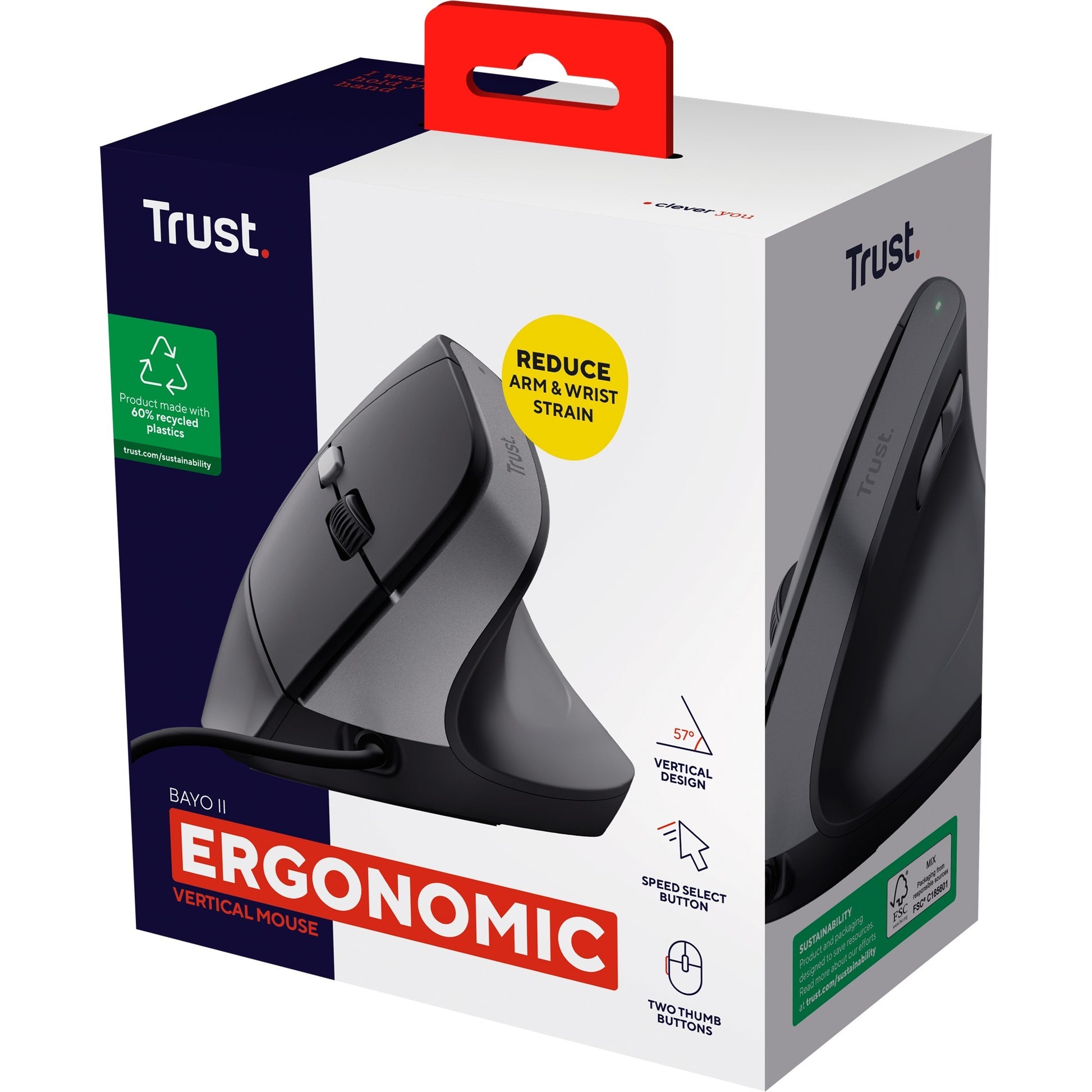 Souris ergonomique Trust bayo ii (noir, 800 dpi - 2 400 dpi)