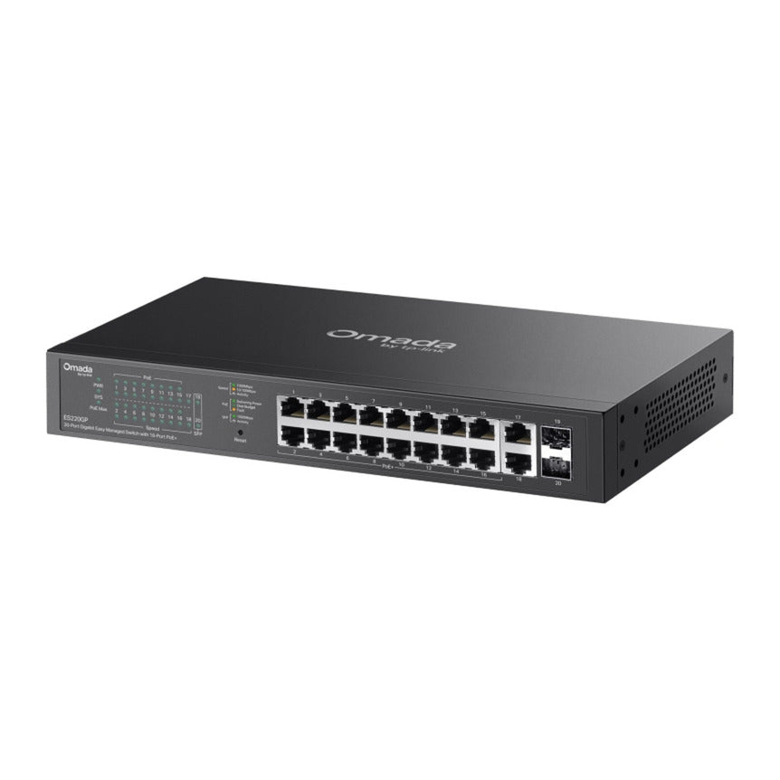 Tp-link omada es220gp commutateur géré facile gigabit 20 ports (noir, 16x poe+, 2x gigabit sfp)