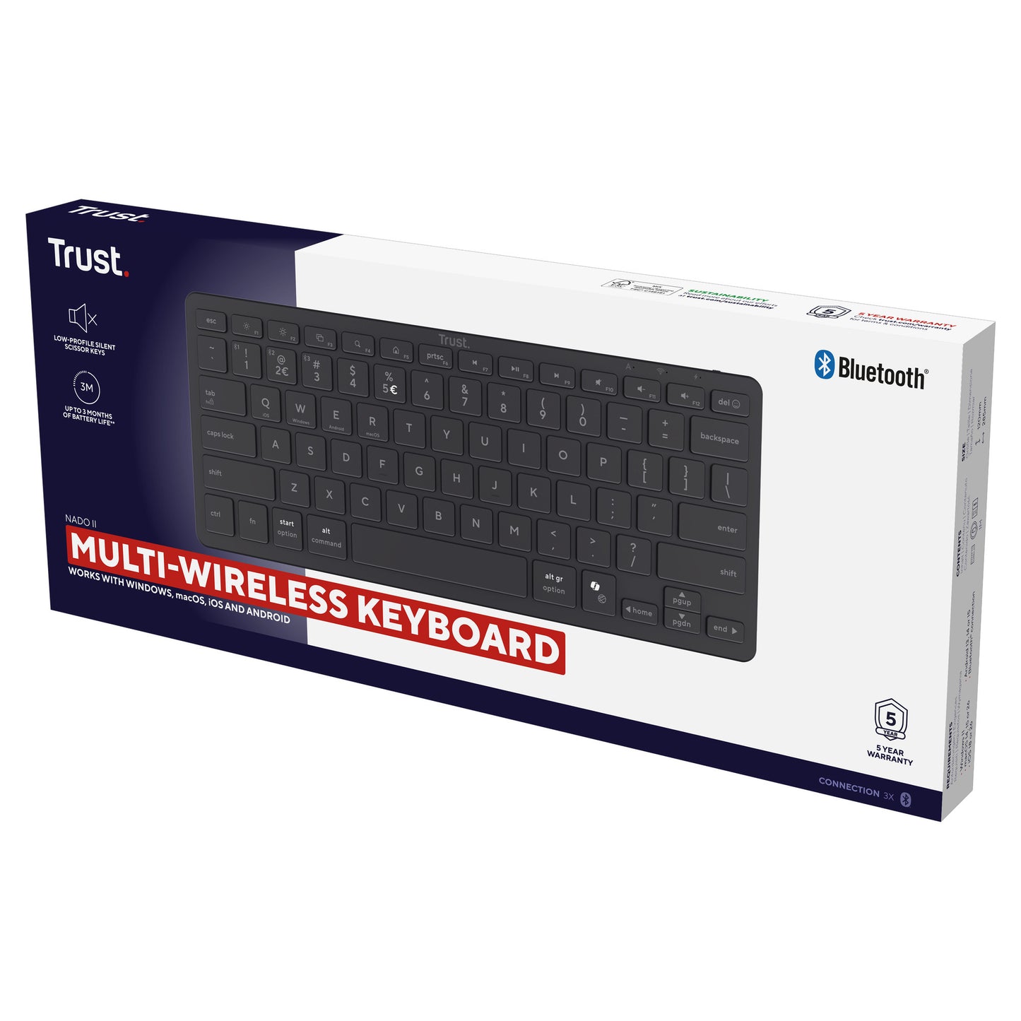Clavier Bluetooth Trust Nado II (noir, disposition US, commutateurs ciseaux, Bluetooth)