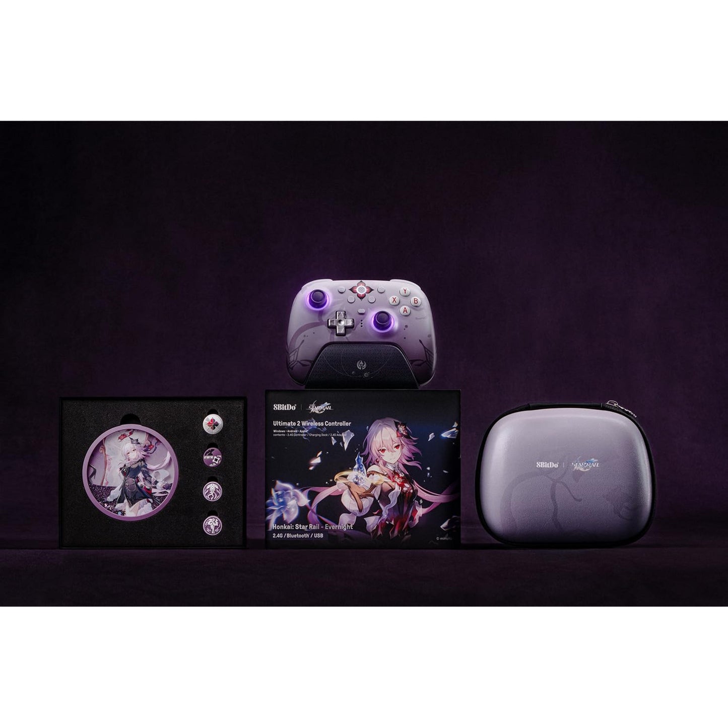 Manette sans fil 8bitdo Ultimate 2 - honkai: star rail - evernight (violet foncé, Bluetooth 2,4 GHz, USB, PC)