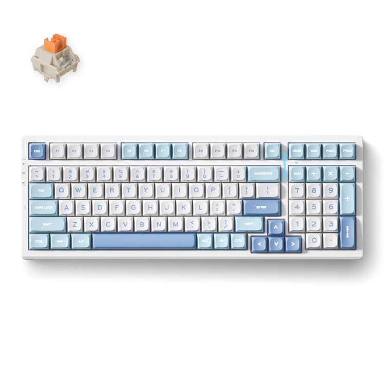 Mchose G98 Pro Blue Flame Orange Clavier mécanique personnalisé tri-mode sans fil (blanc bleu, disposition américaine, TTC Flame Orange, 98 %, RVB, Hot Swap, Double-Shot PBT, Bluetooth sans fil USB-C)