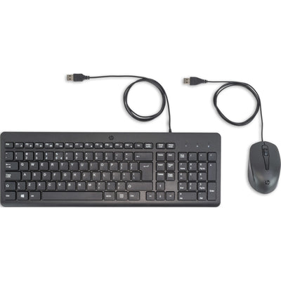 Ensemble souris et clavier Hp 150 avec câble de bureau (noir, disposition européenne (qwerty), membrane, 100%, 1600 dpi)