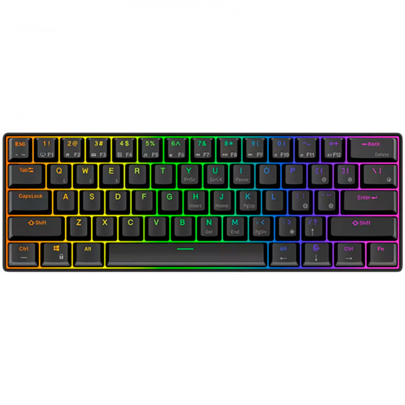 Clavier mécanique sans fil Royal Kludge RK61, clavier de jeu (noir, disposition américaine, commutateur marron, 60 %, RVB, échange à chaud, Bluetooth USB-C 2,4 GHz)