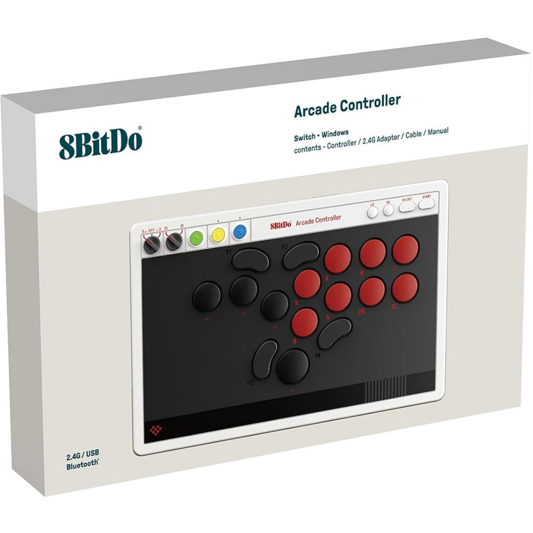 Manette d'arcade 8bitdo (gris rouge, usb bluetooth 2,4 ghz, nintendo switch, pc)