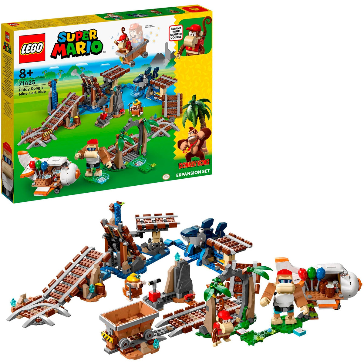 Ensemble d'extension Lego Super Mario : jouet de construction en chariot de mine de Diddy Kong (71425)