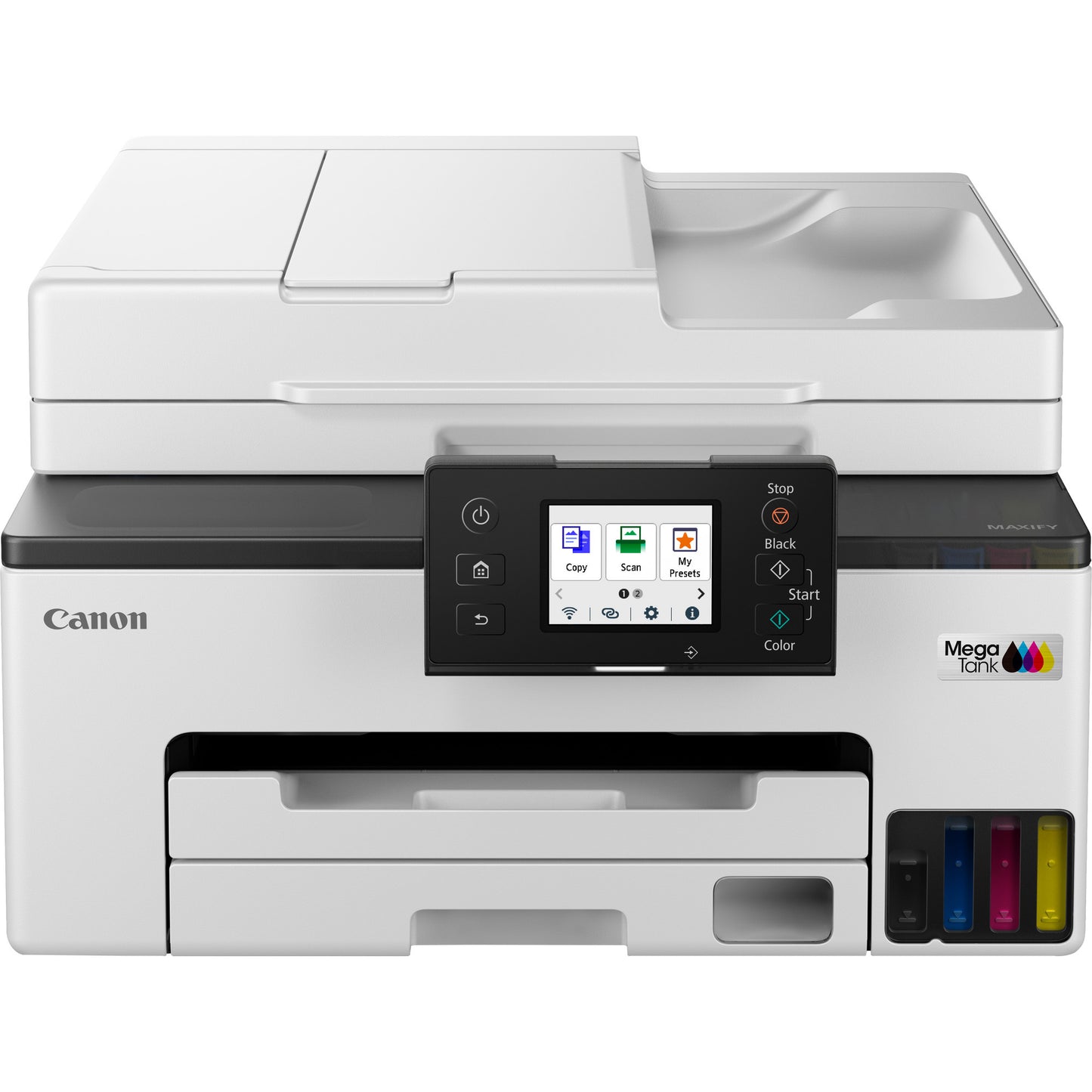 Imprimante à jet d'encre couleur Canon maxify gx2051 avec imprimante à jet d'encre tout-en-un rechargeable à méga réservoir avec fonction de télécopie (blanc, impression, copie, numérisation, télécopie, Wi-Fi)