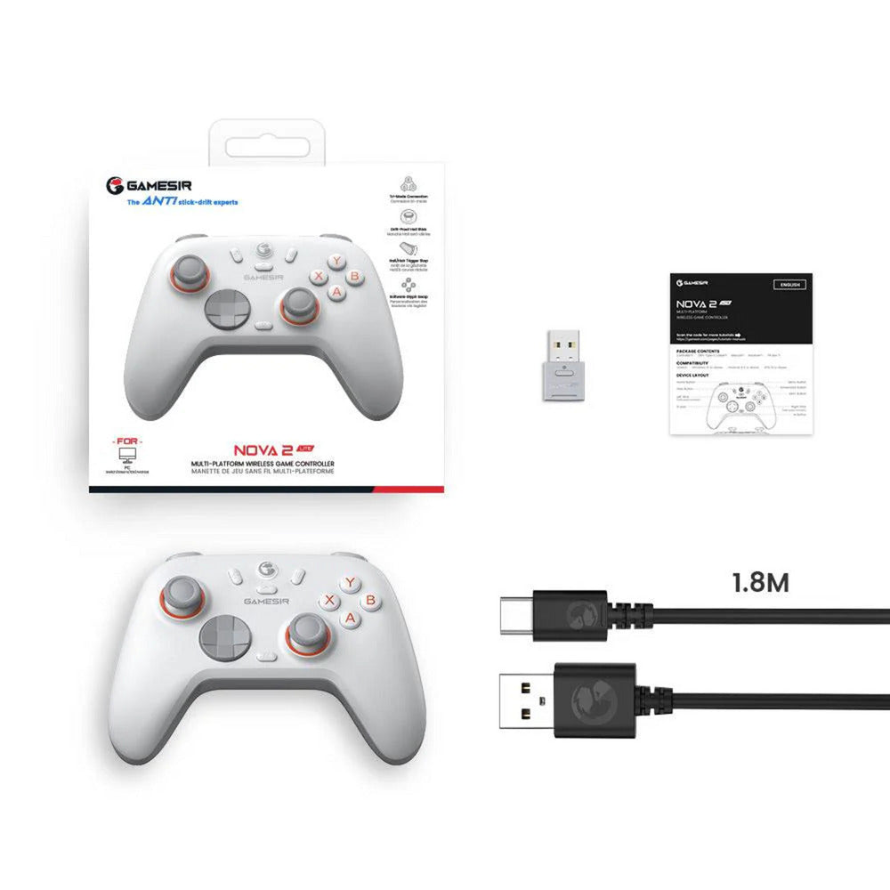 Gamesir Nova 2 Lite Manette de jeu sans fil multiplateforme (Blanc, Switch, PC, Android et iOS, Bluetooth 2,4 GHz USB)