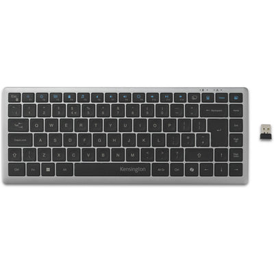 Kensington KB435 EQ clavier compact multi-appareils rechargeable (gris, disposition internationale américaine (QWERTY), commutateurs à ciseaux, 80 % (TKL), USB, 2,4 GHz, Bluetooth 5.4)
