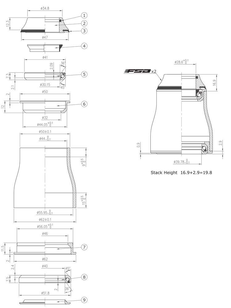 Jeu de direction Fsa no.57e orbit 1.5e zs 1 1 8“-1.5