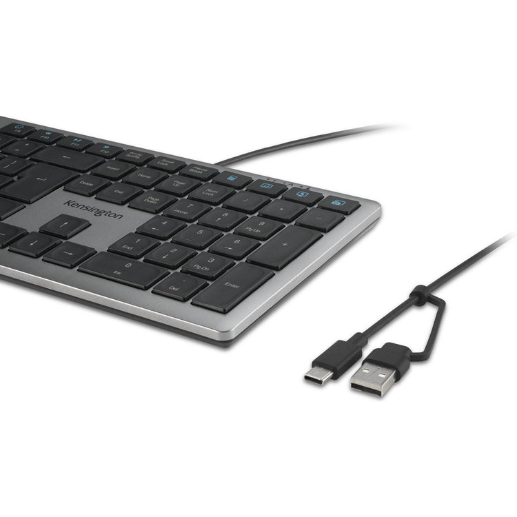 Kensington KB515 EQ USB-C Clavier filaire USB-A (gris, disposition internationale américaine (QWERTY), commutateurs à ciseaux, 100 %)