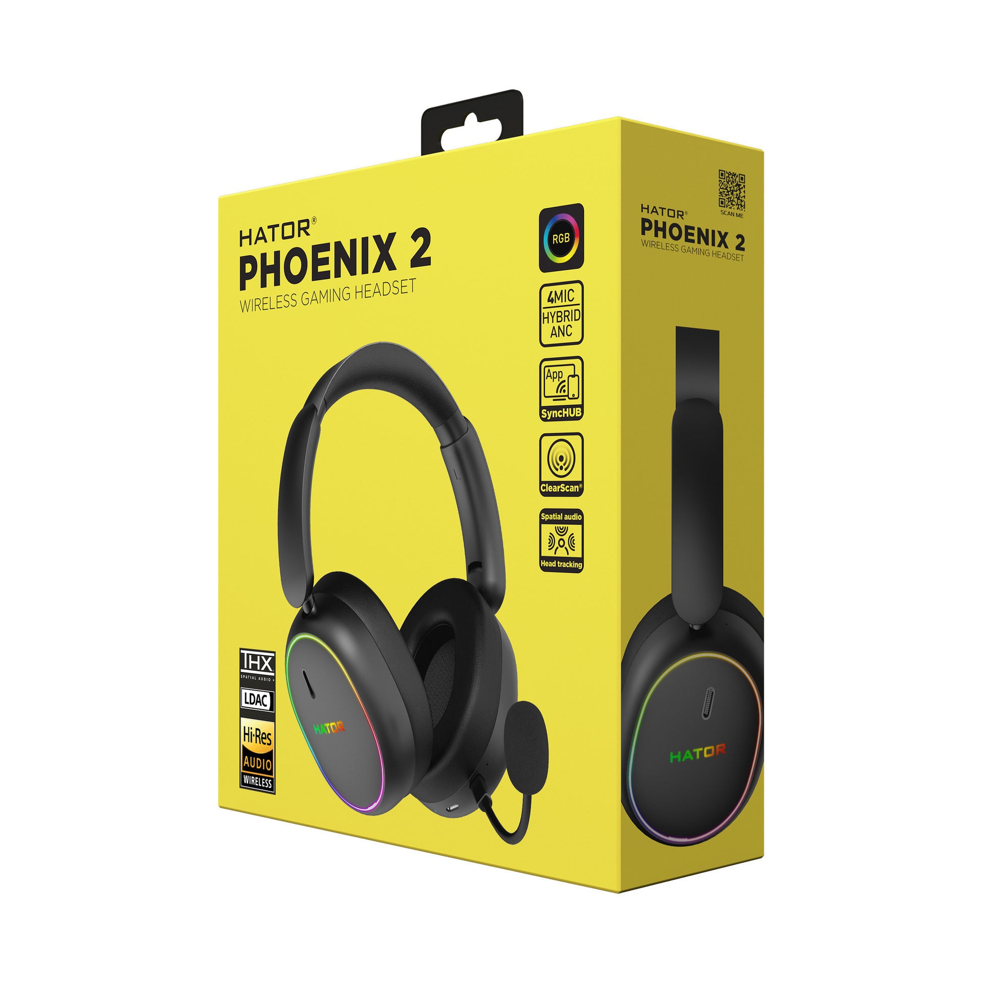 Casque de jeu supra-auriculaire sans fil Hator Phoenix 2 (noir, RVB, 2,4 GHz Bluetooth 5.4 USB-C)