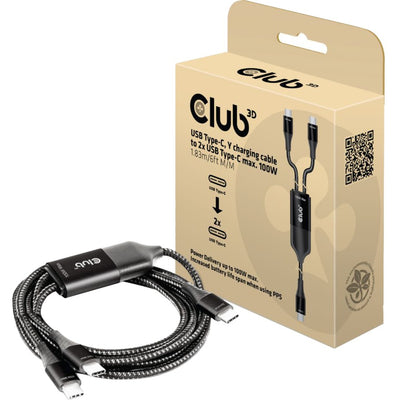 Club 3D USB Type-C, Y Câble de charge en 2x USB Type-C