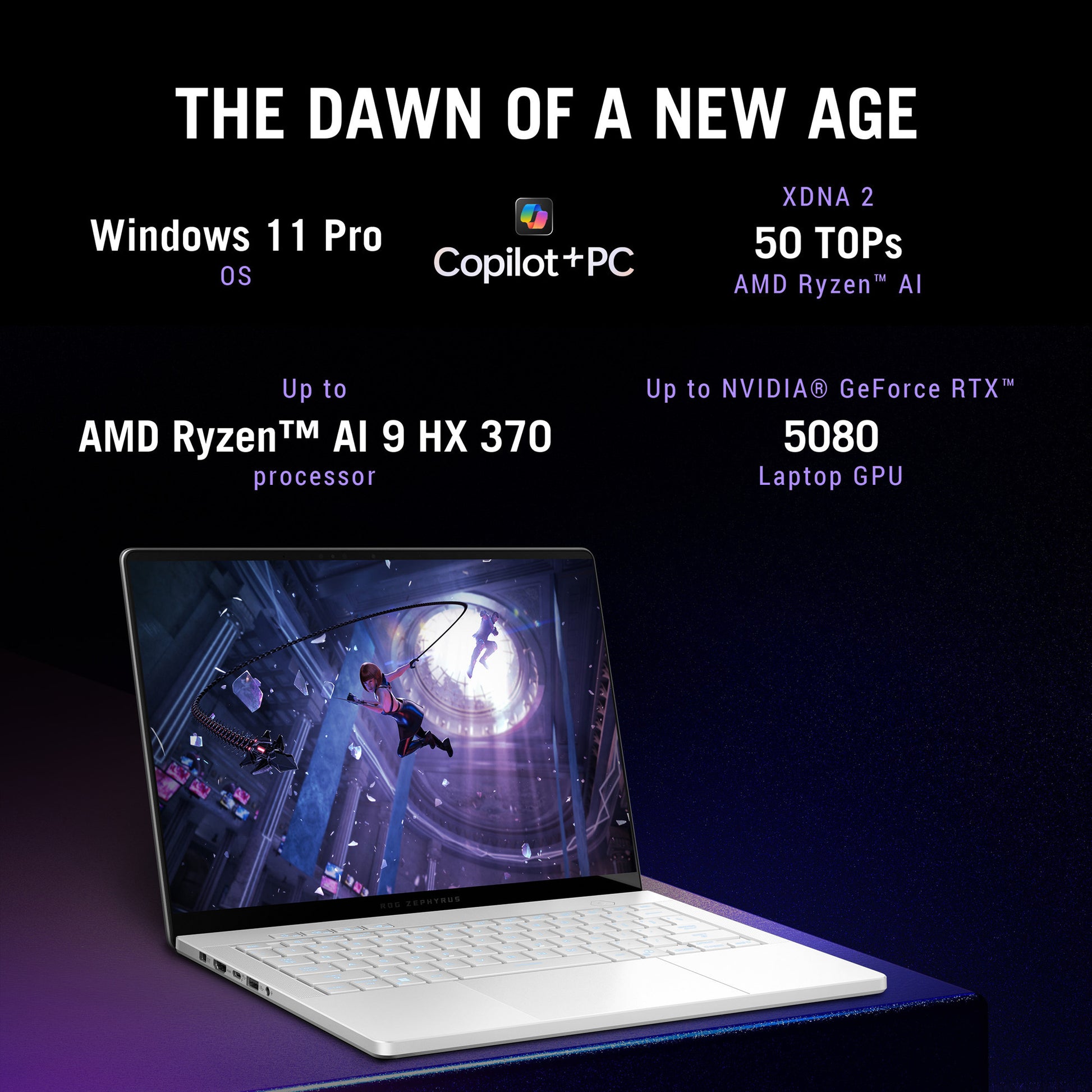 Ordinateur portable de jeu Asus Rog Zephyrus G14 Ga403um-QS024W 14 Copilot+ (Blanc | Ryzen 9 270 | RTX 5060 | 16 Go | SSD 1 To | OLED)