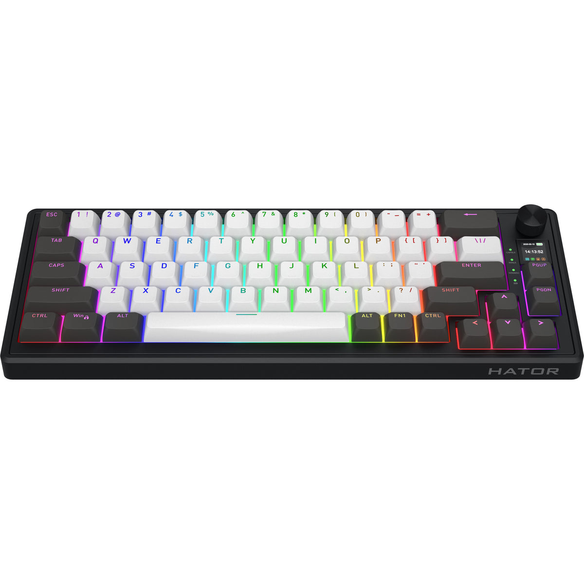 Hator skyfall pro sans fil, clavier de jeu (noir, disposition américaine, hator aurum vanille silencieux, 65%, RVB, pbt double-shot, échange à chaud, bluetooth usb-c 2,4 GHz)
