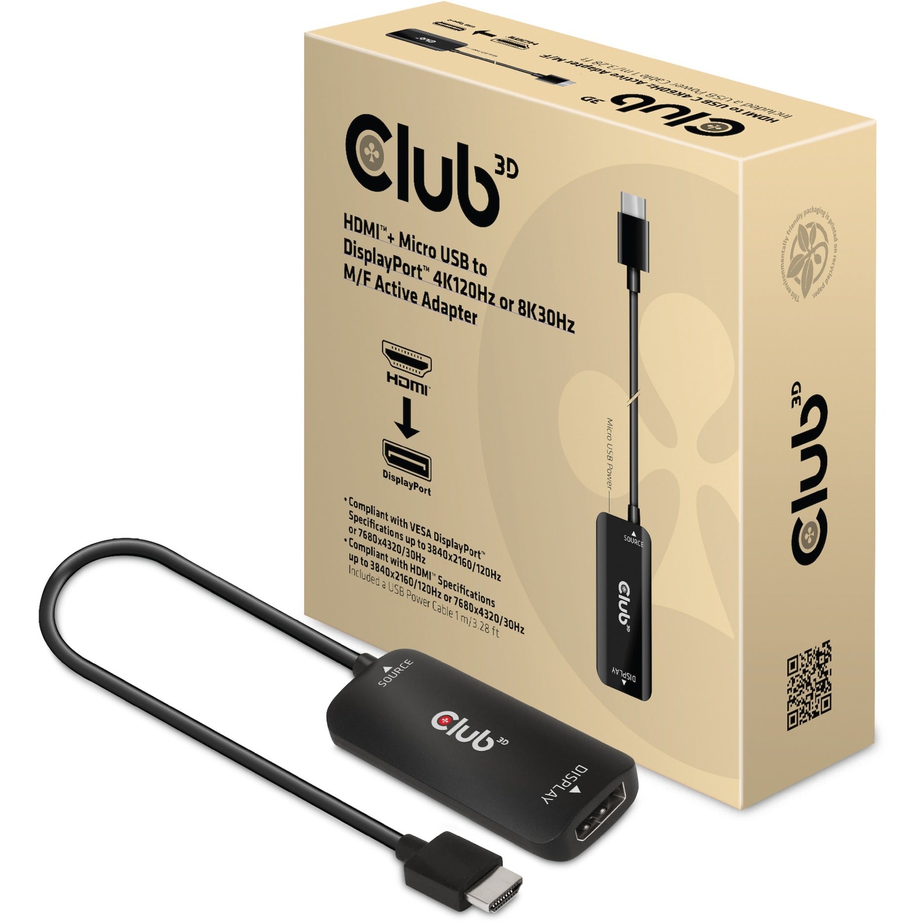 Club 3D HDMI + Micro USB à DisplayPort Adaptateur actif