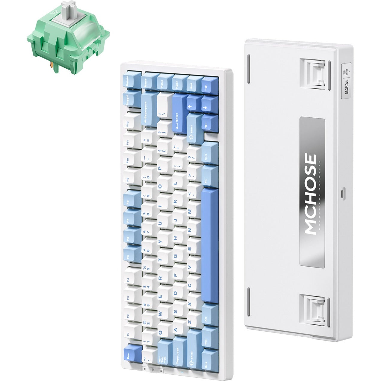 Clavier de jeu mécanique à structure de joint tri-mode Mchose G75 Pro (bleu, disposition américaine, KTT Cabbage Tofu V2, 75 %, RVB, échange à chaud, PBT Double-Shot, Bluetooth USB-C 2,4 GHz)
