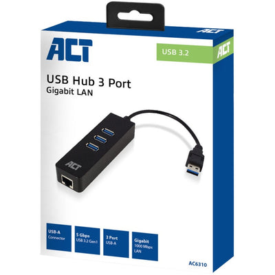 Act Connectivité USB Hub 3.2 3x Ethernet USB-A, noir