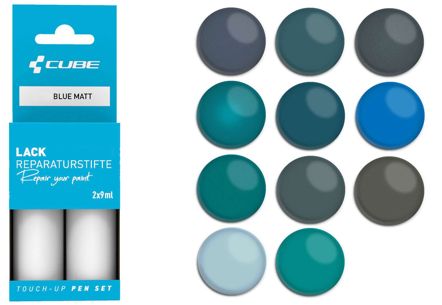 Set de stylos de retouche Cube bleu mat