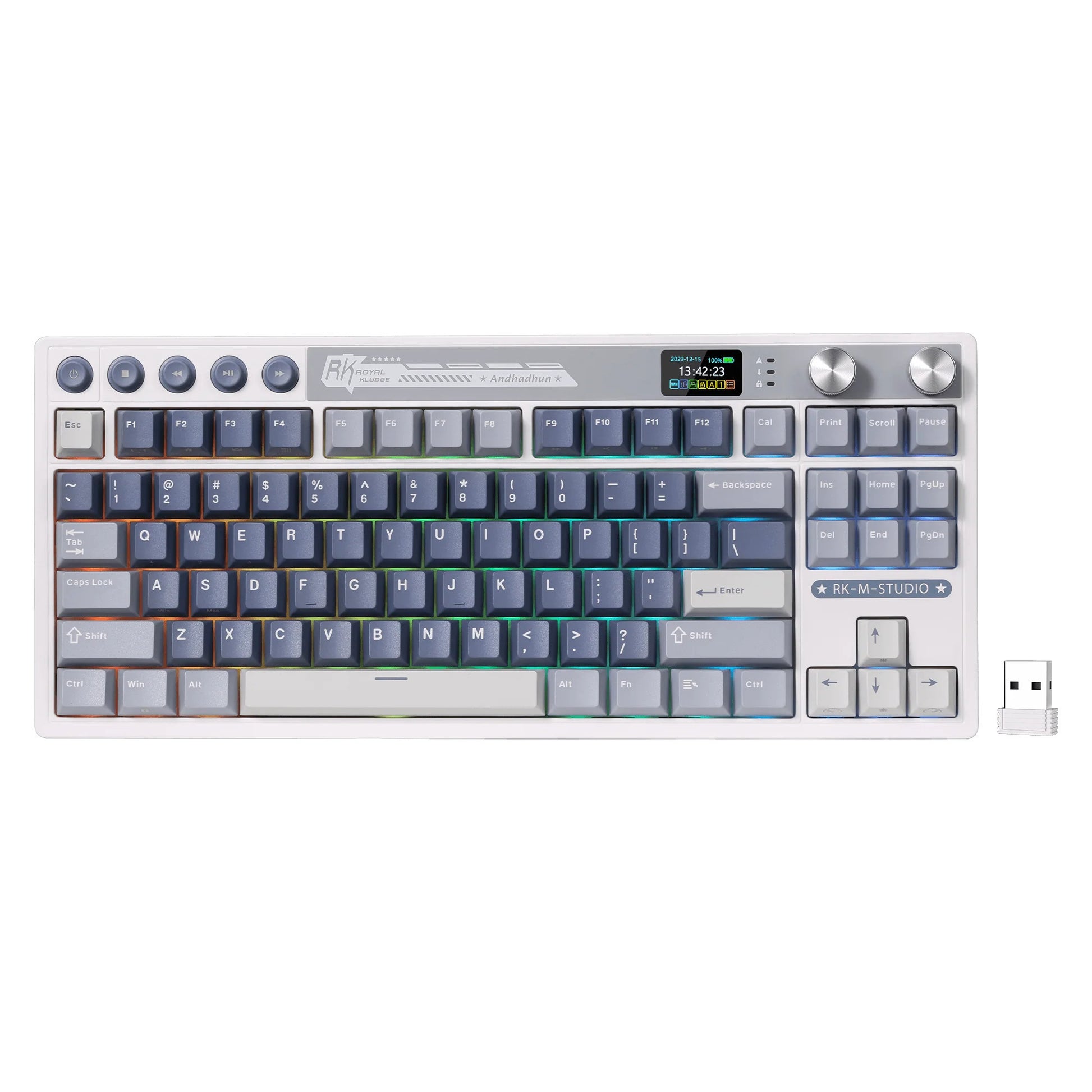 Clavier de jeu sans fil Royal Kludge M87 TKL (disposition américaine, bleu océan, interrupteur crème, 80 %, RVB, échange à chaud, Bluetooth USB-C 2,4 GHz)